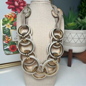 Chicos Elegant Cream and Gold Chain Necklace - 19” Plus 4” Extender